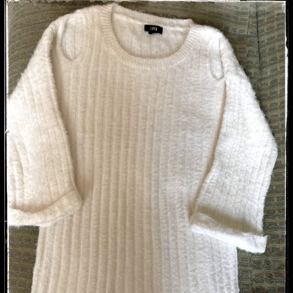 White Lush Cold Shoulder Sweater by Lucca